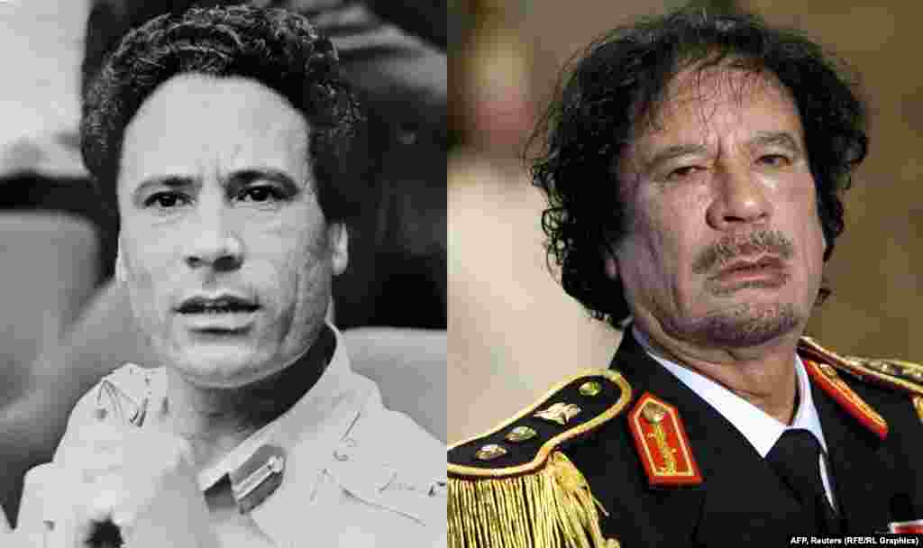 Бывший президент Ливии Муаммар Каддафи в 1975 (слева) и в 2009 году