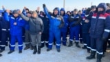 Kazakhstan – Protesting hundreds workers of West Oil Software company demanding better labor conditions. Zhetibay oilfield in Mangystau region, 15 December 2023