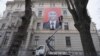 Poster with Putin's skull in Riga