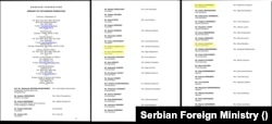 Список имеющих дипломатический иммунитет сотрудников российского посольства в Сербии, актуальный на март 2023 года. Желтым выделены имена дипломатов, которые после начала российского вторжения в Украину были высланы из стран ЕС или не допущены до работы в них