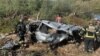 Попавшая под российский ракетный обстрел машина волонтеров, эвакуировавших мирных жителей из прифронтовых территорий Харьковской области