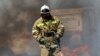 RUSSIA, ROSTOV-ON-DON REGION - APRIL 17, 2024: A fire fighter takes part in a fire drill 