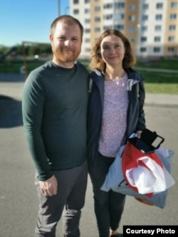 Супруги Андрей Шарендо и Полина Шарендо-Панасюк в Бресте в октябре 2020 года