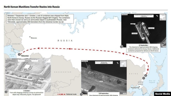 Предполагаемый маршрут поставок вооружения из Северной Кореи в Россию