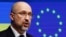 BELGIUM – Ukrainian Prime Minister Denys Shmyhal takes part in a news conference after an EU-Ukraine Association Council, in Brussels,  September 5, 202