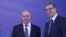 Serbia -- Russian Foreign Minister Sergej Lavrov and Serbian President Aleksandar Vucic at a meeting in Belgrade, October 10, 2021 