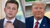 A combo photo shows Ukrainian President Volodymyr Zelenskiy and U.S. President Donald Trump