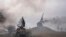 Ukraine -- Smoke rises from an air defence base in the aftermath of an apparent Russian strike
