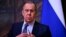 Russia - Russian Foreign Minister Sergey Lavrov speaks during a joint news conference with International Committee of the Red Cross (ICRC) President Peter Maurer following their talks in Moscow, Russia, Thursday, March 24, 2022.