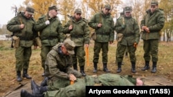Мобилизованные в армию РФ проходят подготовку в Московской области, 1 октября 2022 года. Фото: ТАСС