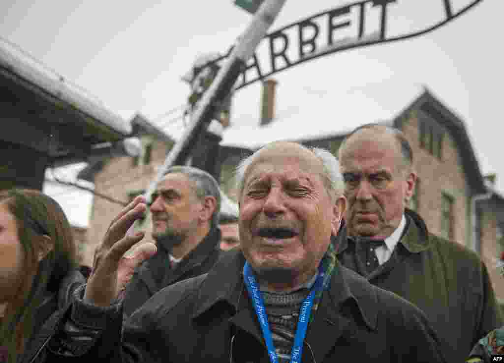 Выжившего в концлагере мужчину Мордекая Ронена переполняют эмоции во время его визита в Освенцим, на 70-ую годовщину освобождения лагеря. (AFP Photo/ Odd Andersen)