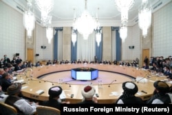 Представители "Талибана" на переговорах в Москве 20 октября 2021 года. Фото: МИД России via Reuters