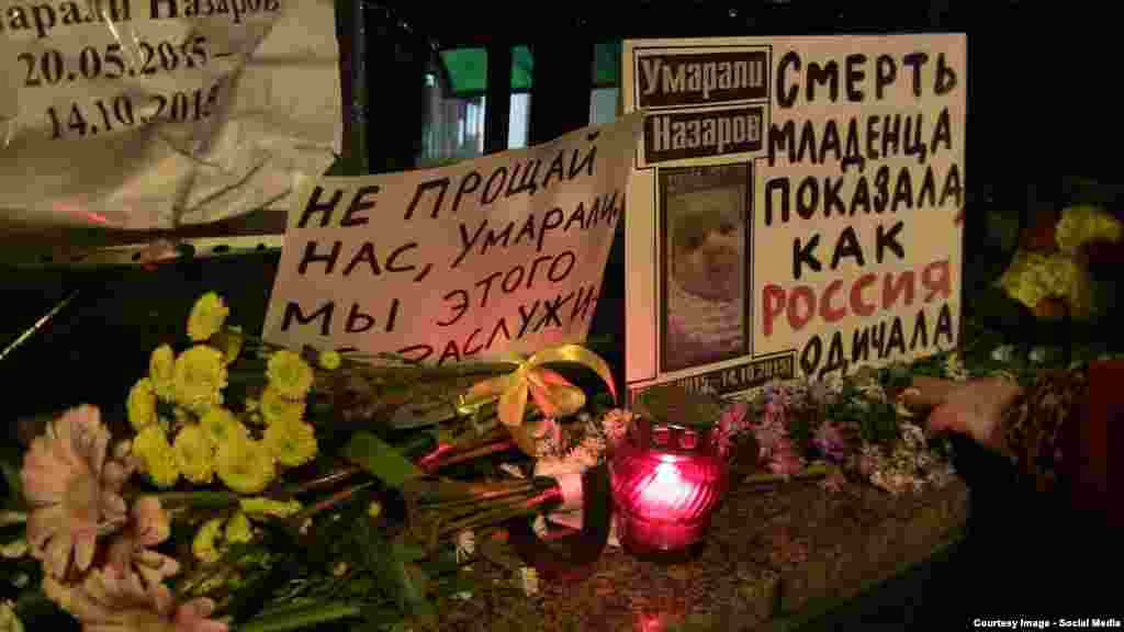 В середине октября в Санкт-Петербурге при странных обстоятельствах погиб Умарали Назаров, 5-месячный ребенок таджикских мигрантов. Во время задержания, полиция отняла ребенка у родителей, после чего он умер. Это событие вызвало широкий резонанс в обществе: в Петербурге проходили пикеты, а в Москве к посольству Таджикистана приносили цветы