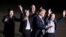 U.S. -- The three Americans formerly held hostage in North Korea gesture next to U.S.President Donald Trump and Secretary of State Mike Pompeo, upon their arrival at Joint Base Andrews, Maryland, May 10, 2018