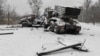 Уничтоженная реактивная система залпового огня российской армии. Харьков, Украина, 25 февраля 2022 года 