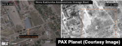 Спутниковые снимки с места попадания ракет в Новой Каховке