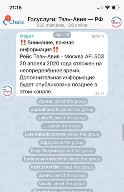 Скриншот из официального Телеграм-канала для россиян, кто не может вернуться на родину