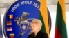 Lithuania -- Lithuanian President Dalia Grybauskaite speaks at the news conference during Iron Wolf 2017 exercise in Stasenai, June 20, 2017