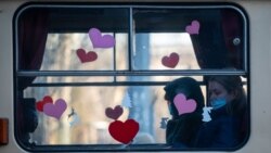 Hearts now decorate this tram in downtown Kyiv.