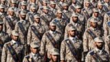 IRAN -- Members of Iran's Islamic Revolutionary Guard Corps (IRGC) stand in formation during the annual "Sacred Defence Week" military parade marking the anniversary of the outbreak of the devastating 1980-1988 war with Saddam Hussein's Iraq, in Tehran, S