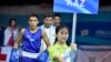 China - Kazakh boxing team head coach Galym Kenzhebaev (third)