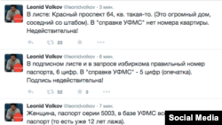 Скриншот твиттера Леонида Волкова с постами о выборах в Новосибирске