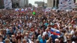 Russia. Moscow. During a rally in honor of Russian Flag Day on Sakharov Avenue