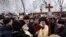 UKRAINE -- Believers of the Ukrainian Orthodox Church of the Moscow Patriarchate attend a public prayer in front of the parliament building in Kyiv, December 20, 2018