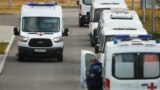 Moscow, Russia - Ambulances are seen outside a hospital for patients infected with the coronavirus disease (COVID-19) on the outskirts 