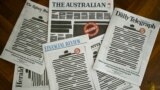 Front pages of major Australian newspapers show a 'Your right to know" campaign, in Canberra