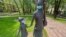 Kazakhstan. Urban sculptures in medical masks. Almaty 21 April 2020