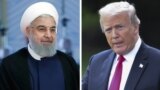 U.S./IRAN - A combo photograph issued on 07 August 2018 shows Iranian President Hassan Rouhani (L) arriving for the Shanghai Cooperation Organization (SCO) summit 2018 summit in Qingdao, China, 10 June 2018, and US President Donald J. Trump (R) walking to