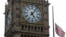 U.K. -- A Union flag flies at half mast over the Houses of Parliament, and next to the Big Ben clock tower, after the announcement that Britain's former Prime Minister Margaret Thatcher died today, in central London, 08Apr2013