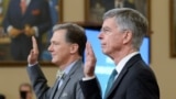 U.S. -- George Kent, the deputy assistant secretary of state for European and Eurasian affairs and William Taylor, the top U.S. diplomat in Ukraine, are sworn in during a House Intelligence Committee public hearing in the impeachment inquiry against U.S. 