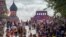 RUSSIA -- Hundreds of tourists stand in line to visit the mausoleum of Soviet state founder Vladimir Lenin at Red Square in Moscow, August 9, 2017