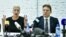 BELARUS -- Members of the Coordination Council formed by the opposition to oversee efforts for a peaceful transition of power, former arts minister Paval Latushko, opposition figure Maryya Kalesnikava and lawyer Maksim Znak attend a press conference on th