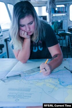 Elena Gudz plots a navigation course. Photo: Elena Gudz archive