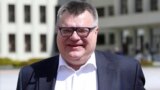 BELARUS -- Viktar Babaryka, former head of Belgazprombank, a subsidiary of Russian Gazprombank, leaves the central election committee after registering the initiative group to nominate him as a candidate for the 2020 presidential election, in Minsk, May 2