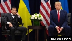 Ukrainian President Volodymyr Zelenskiy and U.S. President Donald Trump at a press briefing in New York City on September 25, 2019