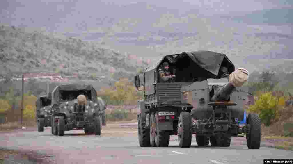 Armenian artillery leaves the town of Agdam, the seat of Azerbaijan's Agdam district, on November 19, 2020. The next day, the Azerbaijani army retook command of Agdam for the first time in more than 27 years.&nbsp;&nbsp;