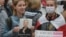 Protesters arrive to take part in a rally to support detained opposition activist Maryya Kalesnikava in Minsk on September 8, 2020.