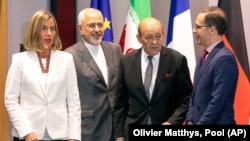 Федерика Могерини, министр иностранных дел Ирана Джавад Зариф, глава МИД Франции Жан-Ив ле Дриан, глава МИД Германии Гейко Маас
