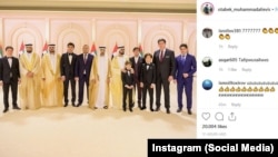 Сын, зятья и внук президента Узбекистана Шавката Мирзияева на свадьбе сыновей эмира Дубая. Фото взято из страницы Отабека Умарова в Instagram.