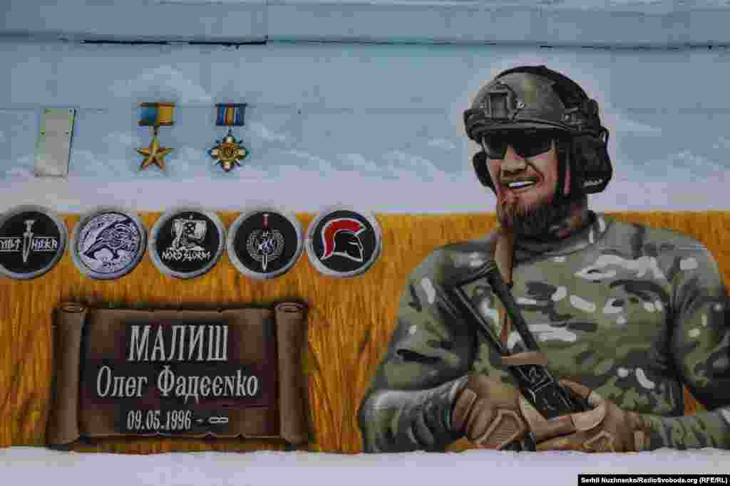 На "Аллее друзей" на Днепровской набережной в Киеве создан мурал в память о военнослужащем Олеге Фадеенко. В 2014-м Олег добровольно присоединился к АТО. После начала полномасштабного российского вторжения защищал Харьковщину в спецподразделении ГУР Kraken, позже служил в 3-й отдельной штурмовой бригаде.На Бахмутском направлении Фадеенко получил тяжелое ранение и 2 июля 2023 года умер в больнице. Ему посмертно присвоили звание Герой Украины