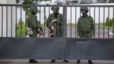 Riot police, protest in front of state television in Minsk, Belarus, 15 August 2020