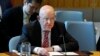 U.S. -- Russian UN Ambassador Vasily Nebenzya speaks in the Security Council, at United Nations headquarters, in New York, April 29, 2019