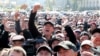 Protesters gather during an October 7, 2020 rally on Bishkek's central square of Ala-Too and demand the impeachment of Kyrgyz President Sooronbai Jeenbekov. 