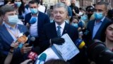 UKRAINE -- Petro Poroshenko, Ukrainian former President and leader of European Solidarity political party, addresses journalists outside the office of the State Bureau of Investigation in Kyiv, June 10, 2020