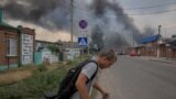 View of market after shelling in Sloviansk