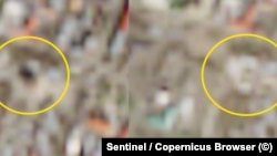 Спутниковые снимки собора Святой Марии: слева 2 марта, справа 4 апреля